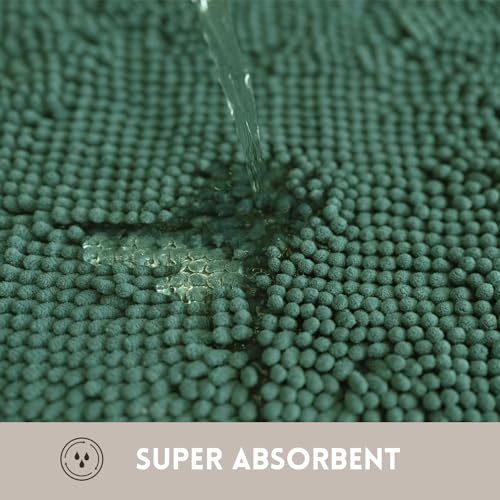 Bathroom Rugs Chenille, Extra Thick and Absorbent, Non-Slip, Machine Washable, Dry Quckily, Soft Cozy Plush, Used Under Shower Bathtub and Sink, Bath mat Sets 2Piece Dark Green - color: Dark Green, size: 16 x 24 inch + 20 x 32 inch (Rectangular)