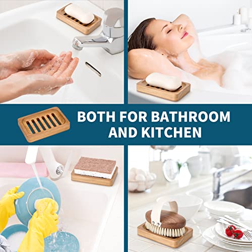 DEBETOOL 2-Pack Teak Wood Soap Dish, Waterproof Self Draining Bar Soap | Holder Caddy for Bathroom and Kitchen, Natural Wooden Soap Saver Tray for Countertop and Shower Sink