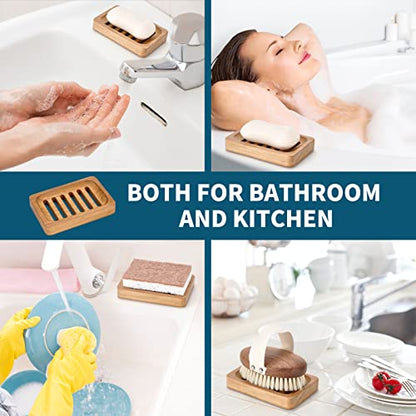 DEBETOOL 2-Pack Teak Wood Soap Dish, Waterproof Self Draining Bar Soap | Holder Caddy for Bathroom and Kitchen, Natural Wooden Soap Saver Tray for Countertop and Shower Sink