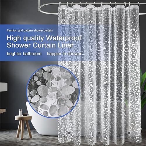 48 inch Wide Shower Curtain Liner with Magnets on Bottom, Stall Size Premium 8G Cobble Pattern Non-Toxic Waterproof Easy Care and Eco-Family (48W x 72H) - color: Clear Pebble 8g, size: 48"W x 72"L (Pack of 1)