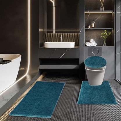 Shower Curtain Sets with Rugs and Adjustable Toilet Seat Cover | 4 Pcs Bondi Blue Bathroom Sets with Shower Curtain and Rugs and Microfiber Toilet Lid Cover - color: Bondi Blue