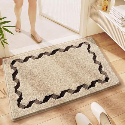 Rugs Non-Slip Washable, Extra Soft Absorbent Bath Rug, Machine Washable Bathroom Mat, Thick Bath Mat for Tub, Shower, Bathroom, Beige, 20"x31" - color: Beige