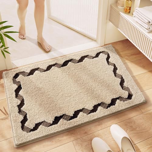 Rugs Non-Slip Washable, Extra Soft Absorbent Bath Rug, Machine Washable Bathroom Mat, Thick Bath Mat for Tub, Shower, Bathroom, Beige, 20"x31" - color: Beige