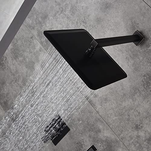 Cascada 12” Square Shower System (Wall Mounted) with Single Handle & square knob, 2 Functions (Rainfall & Handheld) (Oil Rubbed Bronze) - color: Oil Rubbed Bronze