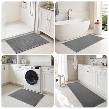 tchdio Bathroom Runner Rug, Absorbent Washable Thin Bath Mat, Non Slip Quick Dry Bath Rugs with Solid Rubber Backing, Low Profile Bath Mat, Grey, 24" x 48" - color: Grey, size: 4' x 2' (Rectangular)