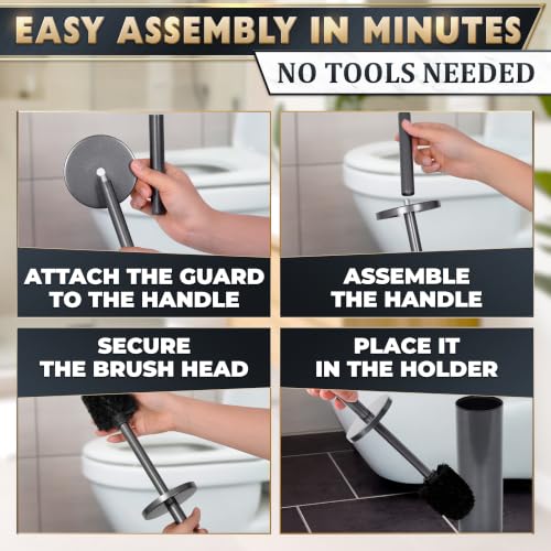 Stainless Steel Toilet Brush and Holder Set, Splash Guard (Graphite) | Toilet Bowl Brush and Holder, Removable Inner Bowl, Dense Bristles, Long Handle, Scratch Resistant, for Modern Bathrooms - color: Graphite