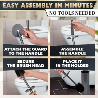 Stainless Steel Toilet Brush and Holder Set, Splash Guard (Graphite) | Toilet Bowl Brush and Holder, Removable Inner Bowl, Dense Bristles, Long Handle, Scratch Resistant, for Modern Bathrooms - color: Graphite