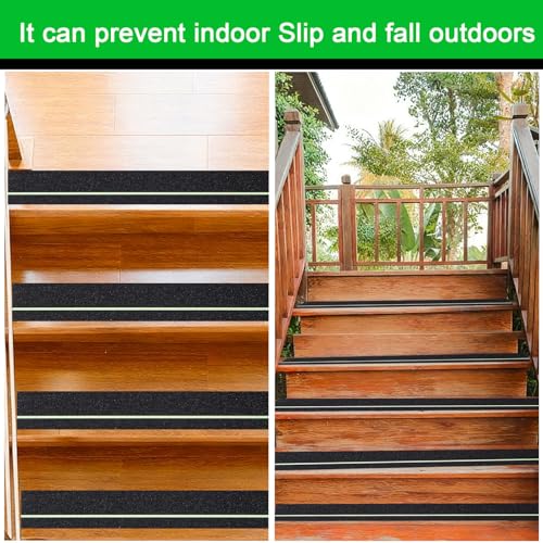 Glow in Dark Anti Slip Tape, 4" x50FT Heavy Duty Waterproof Safety Grip Tape for Stairs, Pool, Bathroom - Black & Glow Stripe Indoor/Outdoor Multi-Purpose Traction Tape - size: 4IN x 50FT