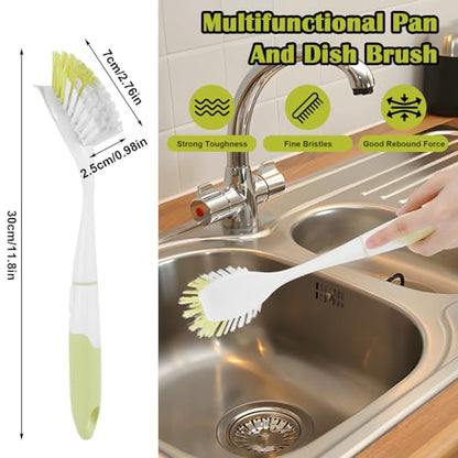 16 Pcs Yellow Kitchen Scrub Dish Brush Bulk with 11.8 Inch Handle Cleaning Dish Scrubber with Stiff Bristles Washing Scrub Brushes for Housekeeping for Pots and Pans, Kitchen Sink