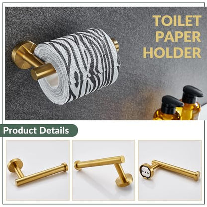 Brushed Gold Bathroom Hardware Set, 2 Pieces, 304 Stainless Steel | Rustproof for Bathroom Restroom Sink, 180° swivel towel ring, Toilet Paper Holder Fits Most Roll Size, Drilling Wall Mounted - color: Brushed Gold Oval Shape