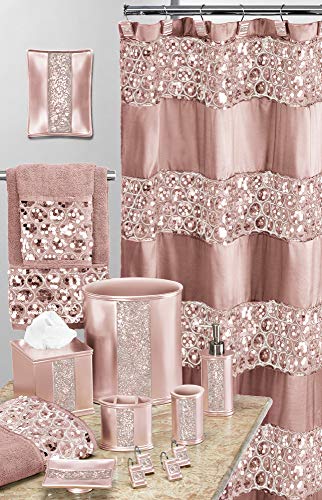 Zahari Home 13pc Sinatra Bathroom Shower Curtain Set - Blush Luxury Fabric With 12 Hooks - Unique Design Bling - color: Sinatra Blush, style: Shower Curtain and 12 Shower Hooks