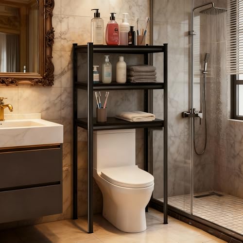 Over The Toilet Storage Shelf, Freestanding Metal Bathroom Shelf Organizer, Waterproof Rustproof Space Saver, Black，54.3''H×15.7''W×11.8''D - size: 54.3''H×15.7''W×11.8''D