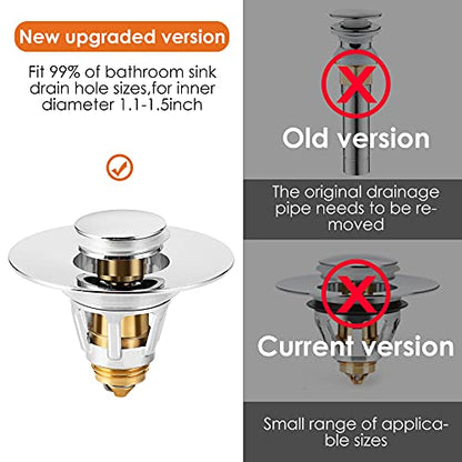 Universal Bathroom Sink Stopper, Basin Pop-up Bathroom Sink Drain Strainer, Bathroom Drain Stopper with Stainless Steel Hair Catcher for 1.1-1.5 Inch Drain(1 PCS, Silver) - color: Chrome Silver