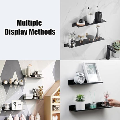 HNVNER Adhesive Shower Caddy Shelves 30cm, Metal Bathroom Wall Shelf | Black Floating Shelves 2 Pack, Renter-friendly, Drill/No Drill, Aerospace Aluminum, Rustproof & Waterproof, Supports 5kg - color: Black, size: 30cm