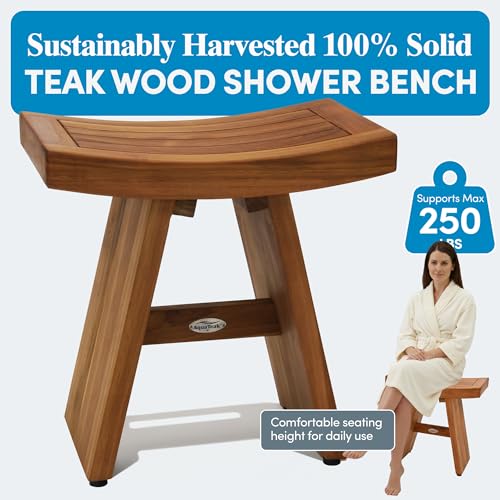 AquaTeak Asia 18" Teak Shower Bench | Durable, Water-Resistant Teak, Shower Chair & Shaving Foot Rest, Indoor/Outdoor Use - size: Bench Only