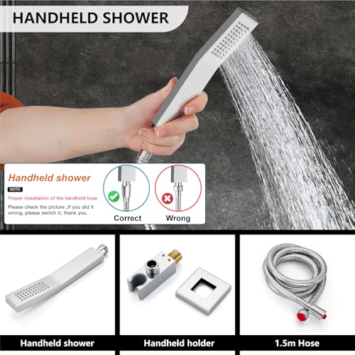 Midanya Shower Faucet Set with Handheld Sprayer,8 Inch,Polish Chrome | Rough-in Shower Valve and Trim Kit Included,Square Rain Head,Wall Mount Shower System,All Metal,Bathroom - color: Chrome, size: 8 Inch