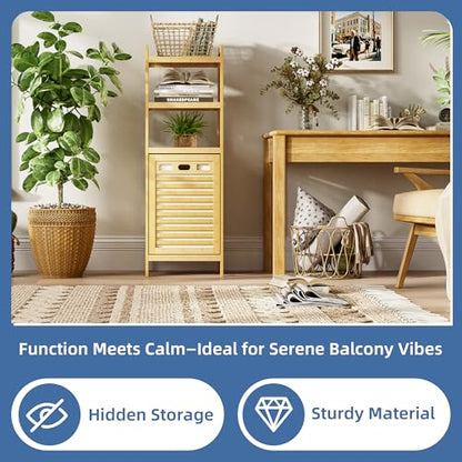 HITNET Tilt Out Laundry Hamper, Bamboo Laundry Basket with Foldable Bag and 3 Open Shelves, Freestanding Clothes Storage Organizer for Bedroom, Bathroom, Living Room, Natural - color: Natural