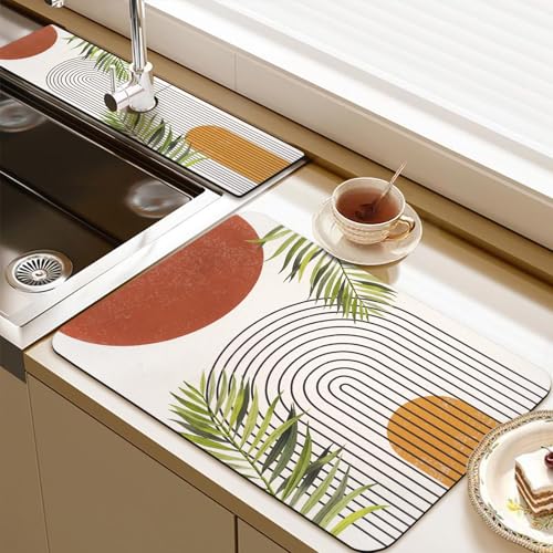 24.5" x 15.5" Dish Drying Mat & 24" x 5.5" Sink Splash Guard, Super Absorbent Drainer Rack Mat for Kitchen Counter Coffee Bar - color: Orange, size: 23.5"*15.5*+24"*5.5"