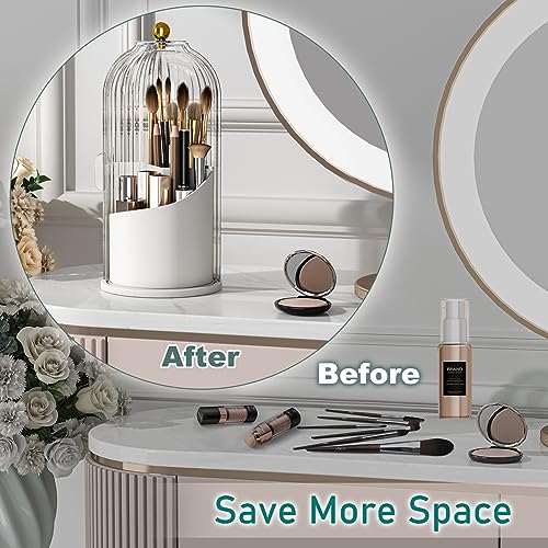 GAXmi Makeup Brush Holder with Lid Rotating Cosmetic Tools Organizer, Grey | 360 Rotation, Waterproof, Dustproof, Moistureproof - color: Grey