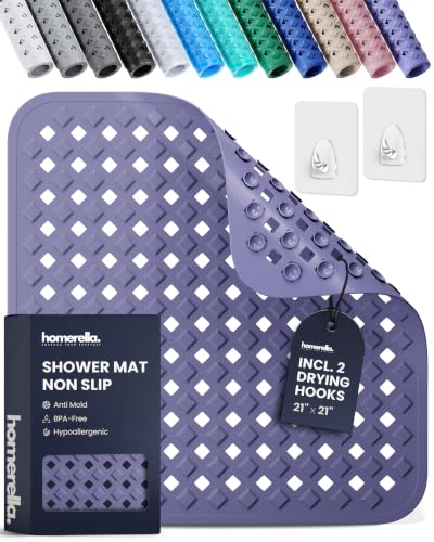 homerella Square Shower Mat Non Slip Anti Mold 21x21 Anti Slip Shower Mat | 100% BPA Free, Mildew Resistant, Machine Washable, Shower Mats for Inside Shower, Shower Floor Mat Mat Non Slip EU Certified - color: Purple