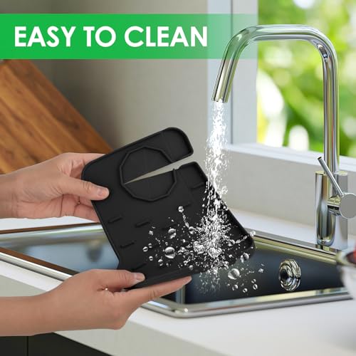 Dimeho Sink Faucet Splash Guard Mat Silicone Soap Dish Pad Faucet Handle Drip Catch Sponge Holder Sink Protector Trays for Bathroom Kitchen Countertop Gadgets Accessories 8.3 x 5.7 Inch(Black) - color: Black