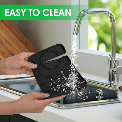 Dimeho Sink Faucet Splash Guard Mat Silicone Soap Dish Pad Faucet Handle Drip Catch Sponge Holder Sink Protector Trays for Bathroom Kitchen Countertop Gadgets Accessories 8.3 x 5.7 Inch(Black) - color: Black