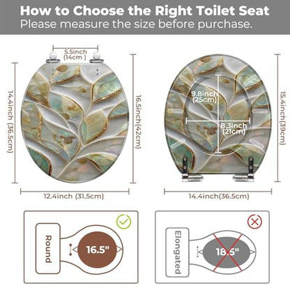 Round Resin Toilet Seat, Quietly Close Quick Release Hinges Cover | Toilet Lid Cover Easy to Clean and Install, Pearlescent Mosaicwork Shimmering Fine Heavy Duty Toilet Seat - color: pattern2, size: O-shape