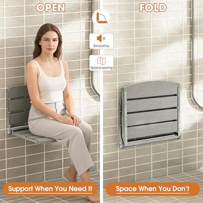 20" Folding Shower Seat, Fold Down Shower Seat Wall Mounted, Stainless Steel Frame with HDPS Seat, 400 lb Load Capacity, Folding Shower Bench for Seniors & Elderly (Gray) - color: Gray
