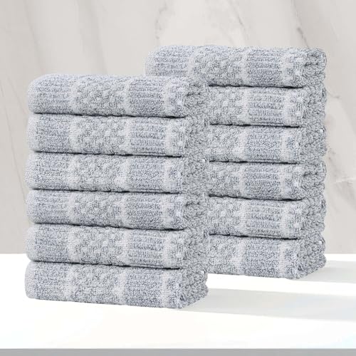 Superior Naples Viscose Cotton Blend Medium Weight Small Towels, for Kitchen, Bathroom, Spa, Plush, Quick Dry, Ultra-Soft Essentials, Ribbed Design, Face Towels Washcloths, Set of 12, Denim Blue - color: Denim Blue, size: Washcloth - 12PC