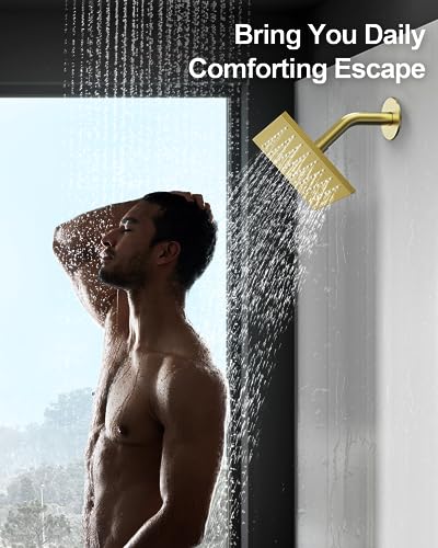 Shower Faucet Set with Handheld Spray, Brushed Gold | 12" Ceiling Mount SUS304 Rainfall Shower Head System, 6" Side Head, 3-Function Thermostatic Valve Trim Kit, All Metal - color: Brushed Gold