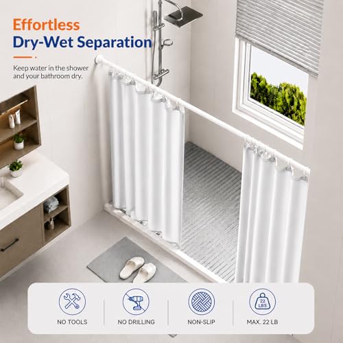 ALLZONE Adjustable Tension Curtain Rod, 2 Pack 42 to 78 Inches, Spring Loaded Curtain Rods No Drilling, Renter Friendly Tension Rod for Windows, Shower, Closet, No Drill, Non-Slip, White - color: White, size: 42-78 Inches 2 Pack