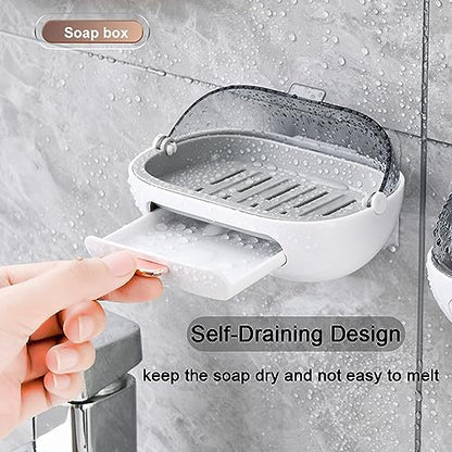 1Pc Shower Soap Dish Holder with Lid, Bar Soap Container with Drain | Wall Mounted Soap Box Container for Shower, Bathroom, Bathtub, Kitchen Sink, Adhesive Included - color: 1pc Wall-mounted