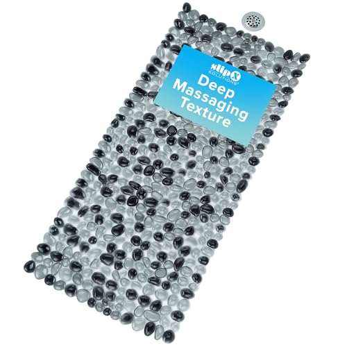 SlipX Solutions 38"x17" Pebble Non Slip Mat for Bath & Shower, Dark Gray | Foot Massaging Accupressure Bathtub Mat, River Rock Look, 188 Suction Cups, Machine Washable - color: Dark Gray
