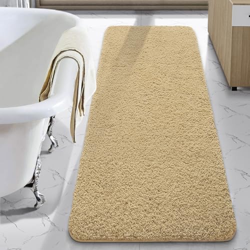 LOCHAS Bathroom Rug Runner 24x60 Inch, Bath Rugs Non Slip, Beige | Soft Thick Absorbent Washable, Shaggy Plush Bath Mat for for Tub, Shower Floor, Quick Dry - color: Beige, size: 60x24 inch (Rectangular)