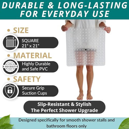 ENKOSI Square Shower Mat – 21 x 21 Inch Non-Slip Bathroom Shower Stall Mat with Suction Cups and Drain Holes – Anti-Slip Shower Mats for Inside Shower - Square Bathmat (21x21 Clear) - color: Clear