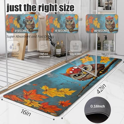 Bathroom Runner Mat Rugs Long,Cartoon Owl Mushroom Autumn Maple Leaves Diatomite Stone Bath Mat Large Absorbent Diatomaceous Earth Mat Non Slip Fast Dry Shower Mat Bathroom Rugs Floor Mat 16x42in - color: Design20