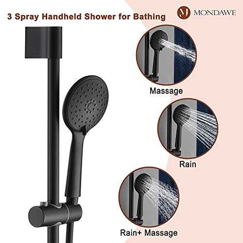 MONDAWE 9 Inch Wall Mounted Shower Faucet Set in Matte Black, Rainfall Shower Head with 3-Setting Handheld Spray Shower Set Combo, High Pressure Shower System with Solid Brass Valve - color: Matte Black, style: 9 IN - Without Tub Spout