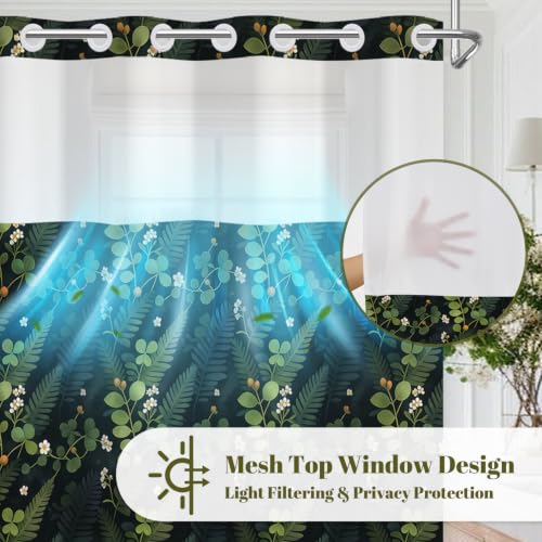 Botanical Shower Curtain with Snap in Liner & Tassels, 71x77 Inch | No Hook Needed & Mesh Top, Double Layer Waterproof Fabric, Dark Green Jungle Plant Leaf Design for Modern Farmhouse Bathroom - color: Dark Green Botanical