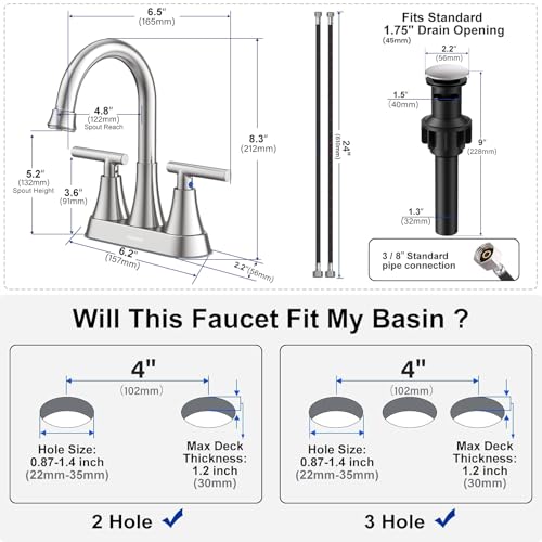 Bathroom Faucet, Hurran 4 inch Centerset 2-Handle Lead-Free, Brushed Nickel | Bathroom Sink Faucet with Pop-up Drain and Supply Lines, Stainless Steel Faucet for Vanity RV Restroom Laundry Outdoor Sink - color: Brushed Nickel
