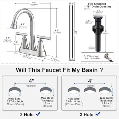 Bathroom Faucet, Hurran 4 inch Centerset 2-Handle Lead-Free, Brushed Nickel | Bathroom Sink Faucet with Pop-up Drain and Supply Lines, Stainless Steel Faucet for Vanity RV Restroom Laundry, 2 Pack - color: Brushed Nickel X 2