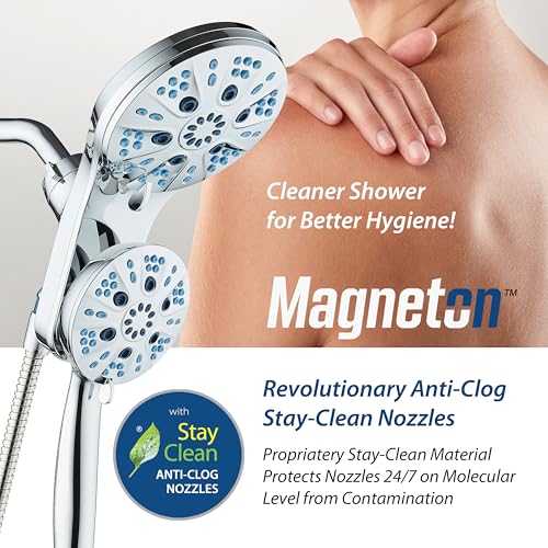 AquaCare Magneton 48-Mode High Pressure Rain & Handheld Shower Head Combo | Space-age Magnetic Guidance Docking, Dual 6-mode Heads with Hygienic Jets, Extra-long 6 ft. Stainless Steel Hose / Chrome - color: Chrome