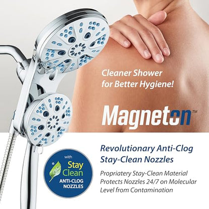 AquaCare Magneton 48-Mode High Pressure Rain & Handheld Shower Head Combo | Space-age Magnetic Guidance Docking, Dual 6-mode Heads with Hygienic Jets, Extra-long 6 ft. Stainless Steel Hose / Chrome - color: Chrome