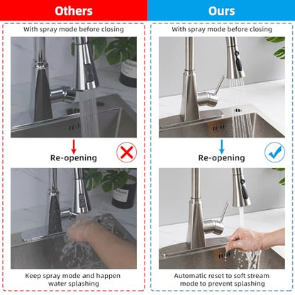 Hibbent 3-Function Pull Down Kitchen Faucet Head Replacement with 12 Adapters, NSF/ANSI/CAN 61 & CUPC Certified Sink Spray Nozzle, Compatible with Moen, Delta, Kohler Faucets, Brushed Nickel - color: Brushed Nickel