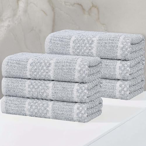 Superior Naples Viscose Cotton Blend Medium Weight Towels, for Kitchen, Bathroom, Spa, Plush, Quick Dry, Ultra-Soft Towels, Bath Essentials, Ribbed Design, Absorbent Hand Towels, Set of 6, Denim Blue - color: Denim Blue, size: Hand Towel - 6PC