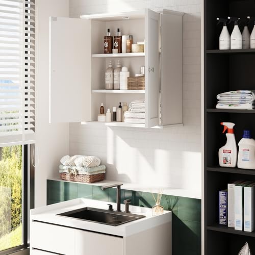 Bathroom Wall Cabinet, Bathroom Cabinet Wall Mount, Over the Toilet Space Saver Storage Cabinets, White Medicine Cabinets with 2 Doors - color: White