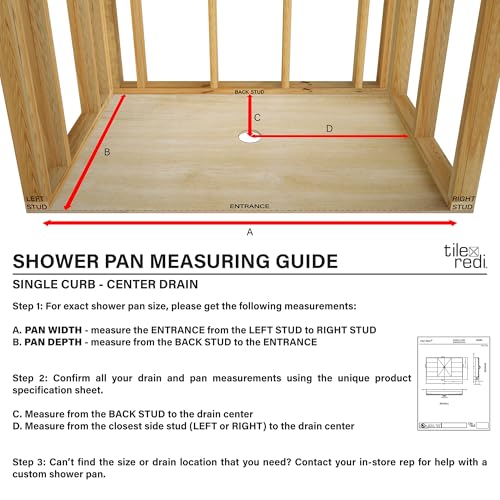 36x60 Shower Pan, Single Curb, Brushed Nickel Square Grate | Leak-Proof, Flat-Bottom, Tileable Shower Base Pan, Pre-Pitched with Integrated Drain and Splash Walls for Bathroom Remodels - color: Center Drain, Single Curb, Brushed Nickel