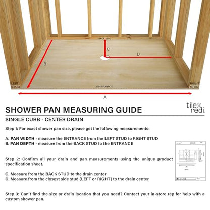 36x60 Shower Pan, Single Curb, Brushed Nickel Square Grate | Leak-Proof, Flat-Bottom, Tileable Shower Base Pan, Pre-Pitched with Integrated Drain and Splash Walls for Bathroom Remodels - color: Center Drain, Single Curb, Brushed Nickel