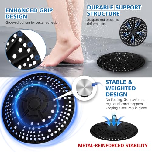 ZOOY Shower Drain Hair Catcher, 2 Pack 5.5 Inch Silicone Large Drain Cover, Bathroom Hair Drain Catcher, Flat Anti-Clog Hair Trap for Shower, Bathtub, Tub & Sink Hair Strainer(Dark Grey) - color: Dark Grey