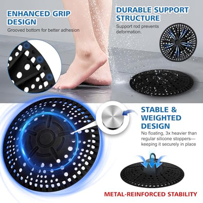 ZOOY Shower Drain Hair Catcher, 2 Pack 5.5 Inch Silicone Large Drain Cover, Bathroom Hair Drain Catcher, Flat Anti-Clog Hair Trap for Shower, Bathtub, Tub & Sink Hair Strainer(Dark Grey) - color: Dark Grey