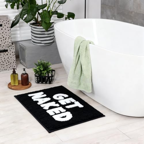 Get Naked Bath Mat Black and White Small Bathroom Rugs | Funny Non Slip Washable Bath Rug Quick Dry Absorbent Microfiber Large Bathmat,17*24 Inch - color: Black, size: 17*24"